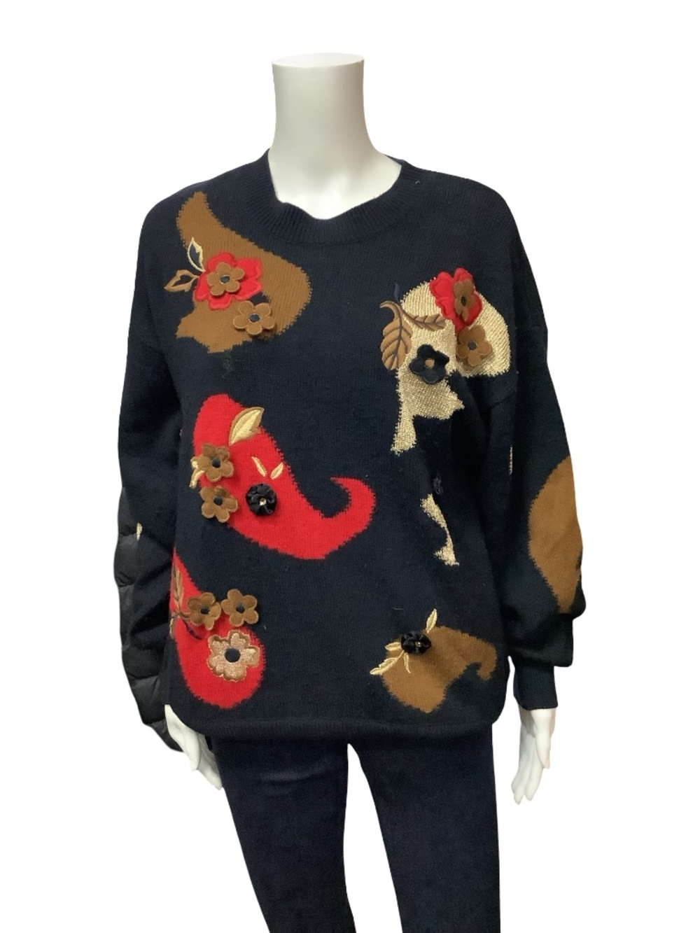 Escada Floral Applique Print Sweater Size: S/ DE 38